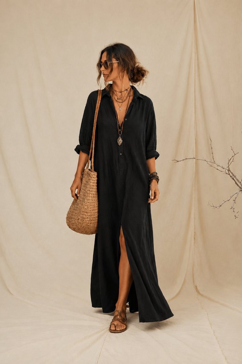 Vestido Maxi Bohemio Abertura Frontal