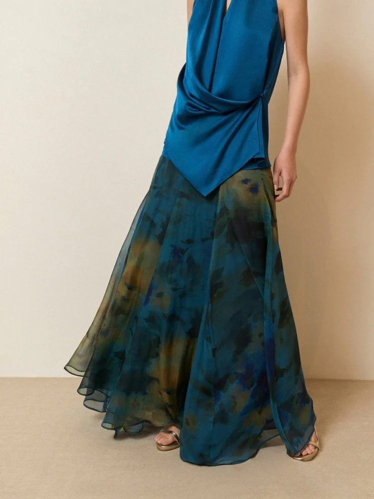 Athena | Vestido Maxi Halter Azul Petróleo