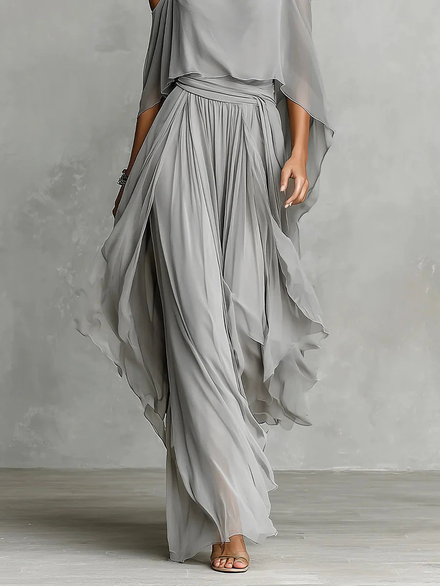 Olimpia | Vestido Maxi Drapeado Gris Plata