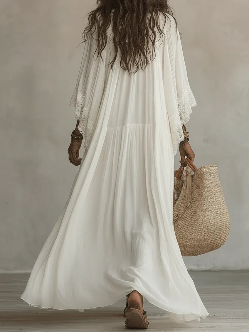 Sandra | Vestido largo de blanco con escote en V