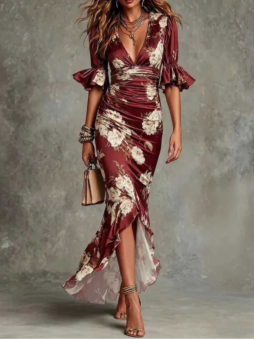 Sandra | Vestido Estampado Floral Satinado