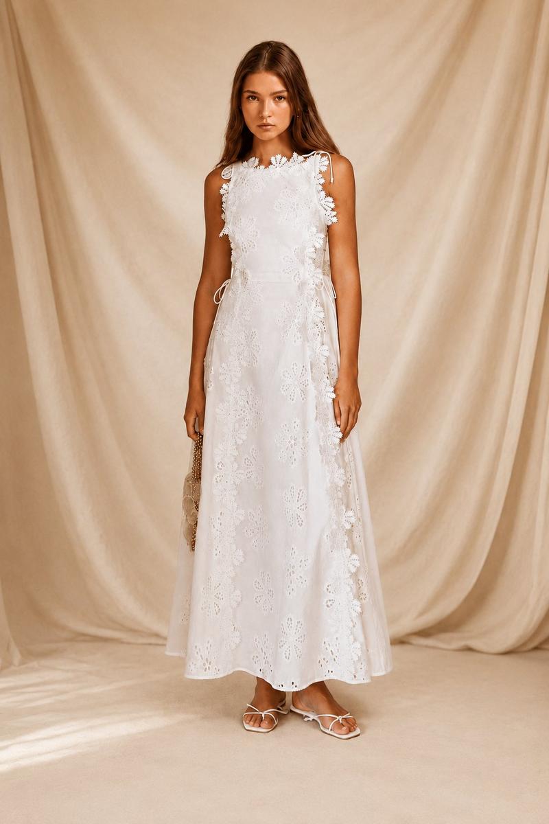 María | Vestido Maxi Bordado Blanco