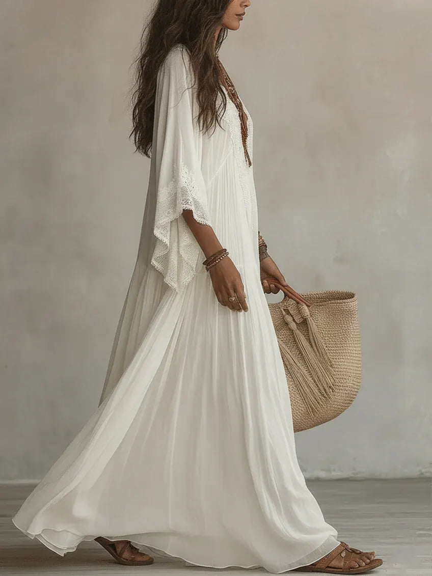 Sandra | Vestido largo de blanco con escote en V