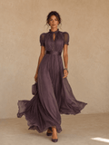 Mirela Studio Vestido Viola | Maxi Halter con Vuelo y Cinturón