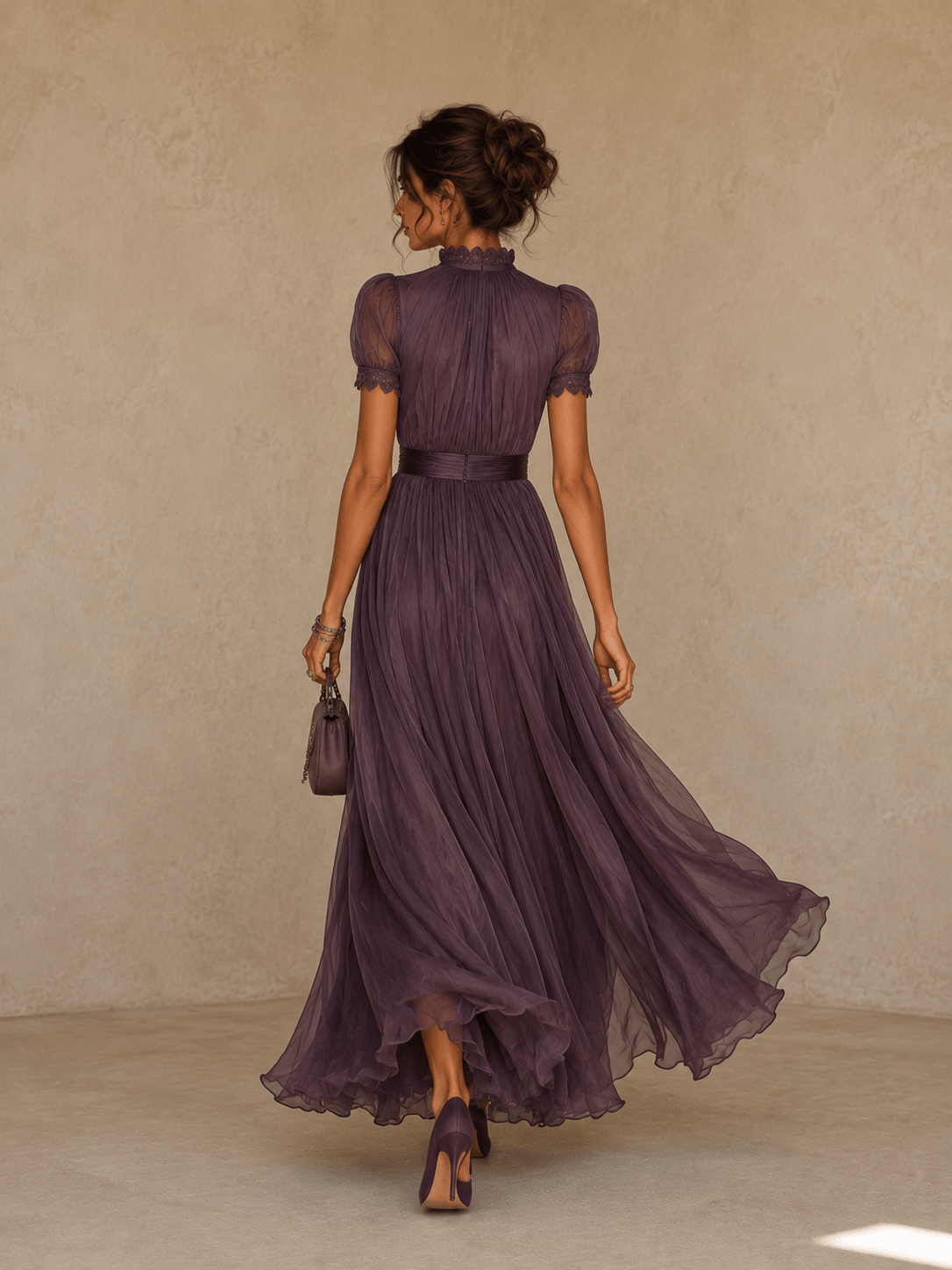 Mirela Studio Vestido Viola | Maxi Halter con Vuelo y Cinturón