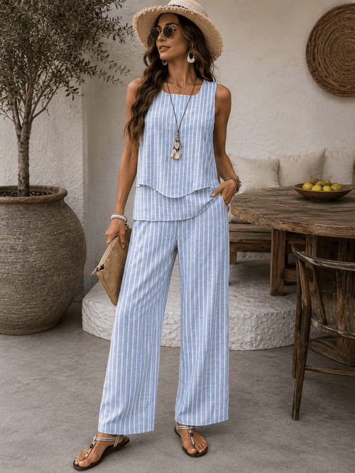 Mirela Studio Conjunto Capri · Top + Pantalón Wide Leg a Rayas