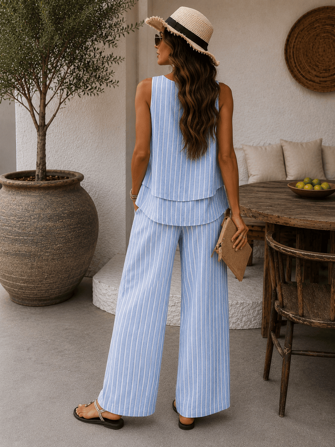 Mirela Studio Conjunto Capri · Top + Pantalón Wide Leg a Rayas