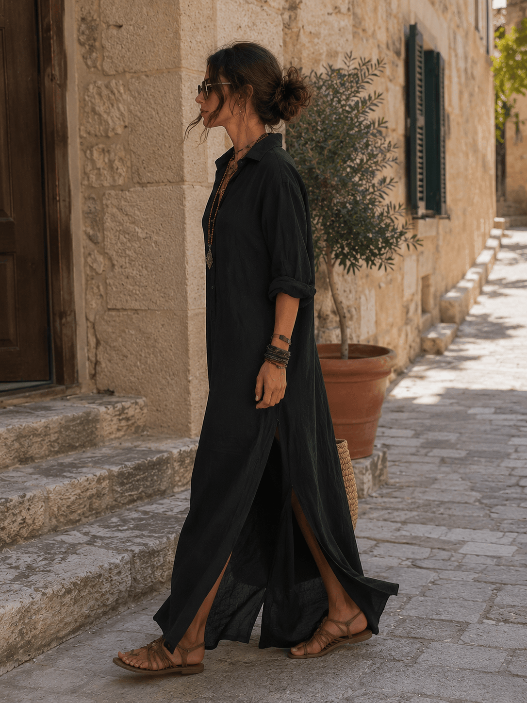Mirela Studio Vestido Maxi Bohemio Abertura Frontal