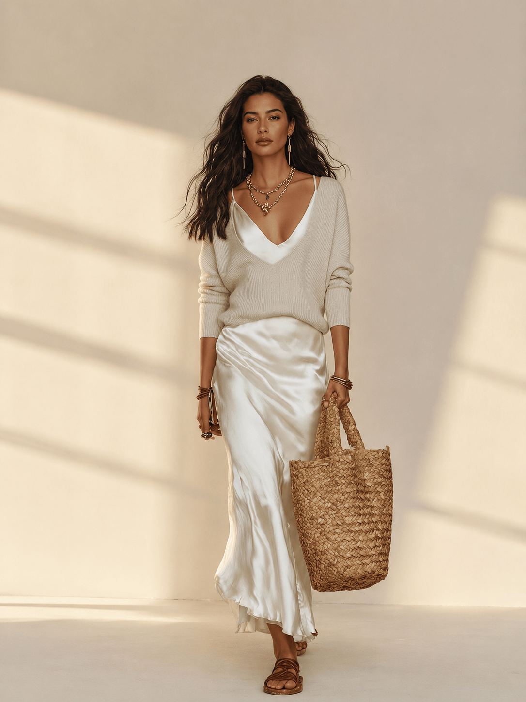 Mirela Studio Marfil / XS Conjunto Midi Satén Elegante