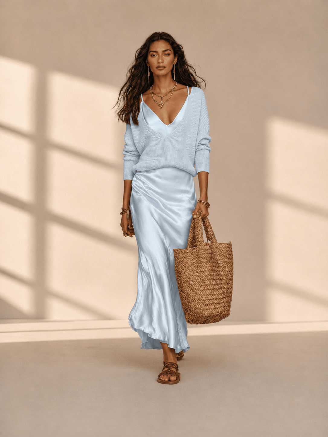 Mirela Studio Azul / XS Conjunto Midi Satén Elegante