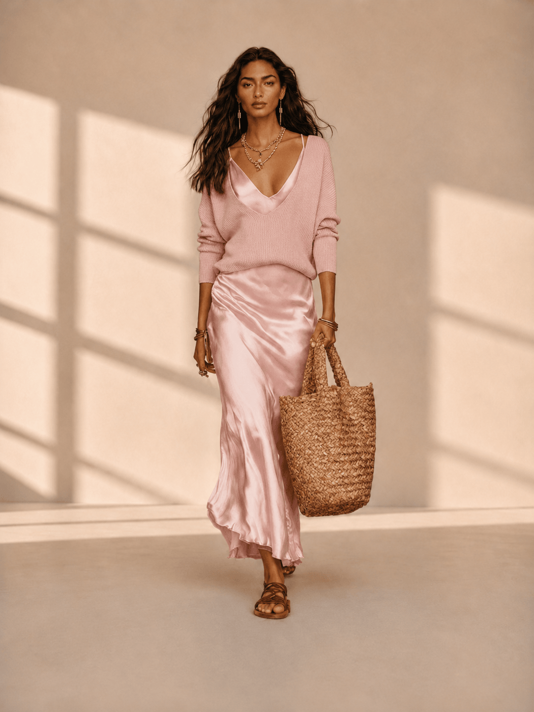 Mirela Studio Rosa / XS Conjunto Midi Satén Elegante