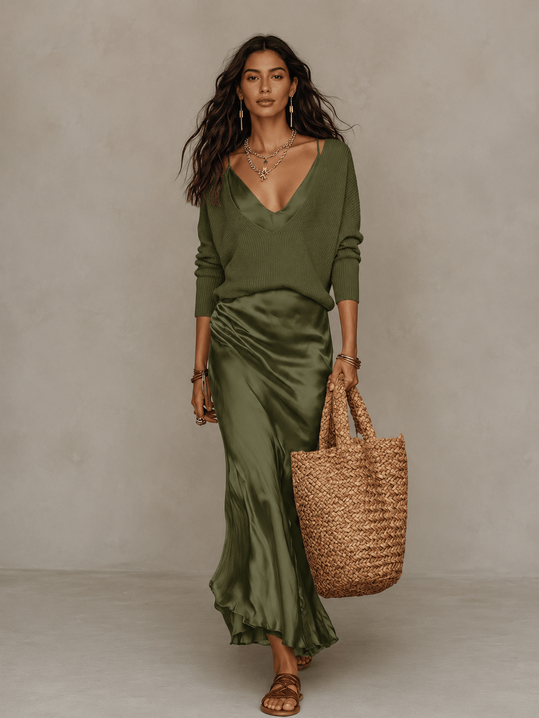 Mirela Studio Verde / XS Conjunto Midi Satén Elegante