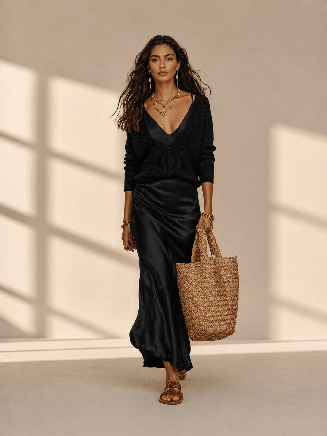 Mirela Studio Negro / XS Conjunto Midi Satén Elegante