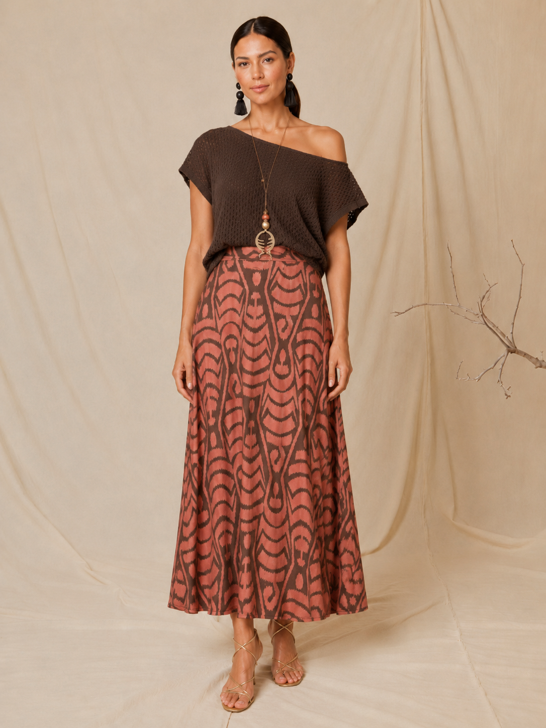 Falda Savanna — Estampado Ikat Terracota