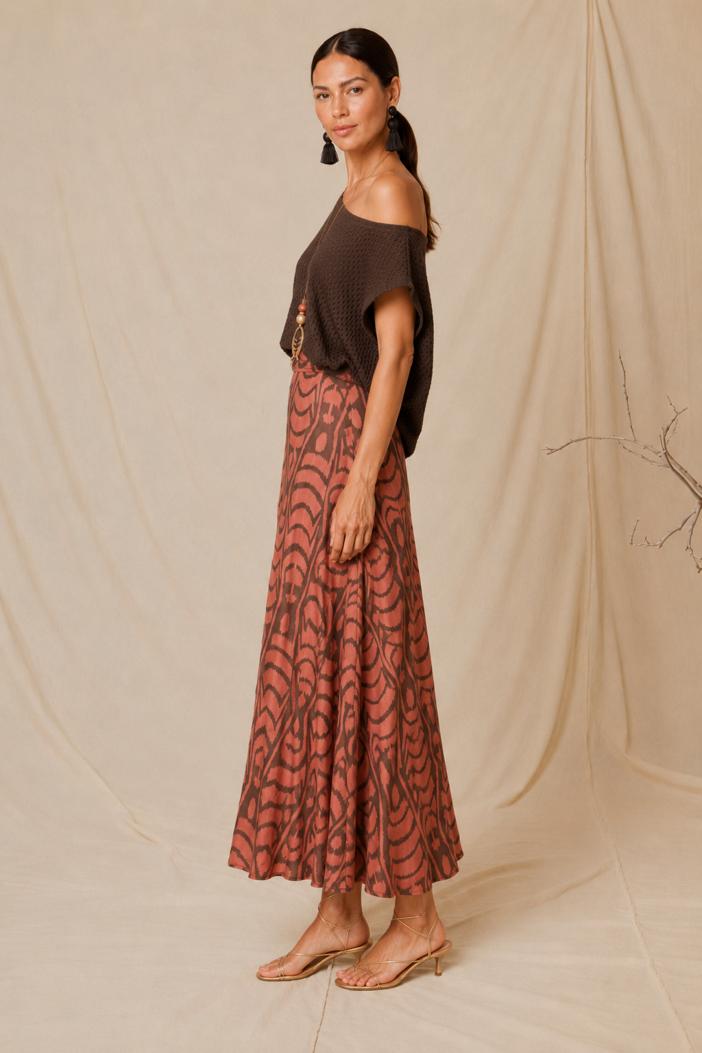 Falda Savanna — Estampado Ikat Terracota