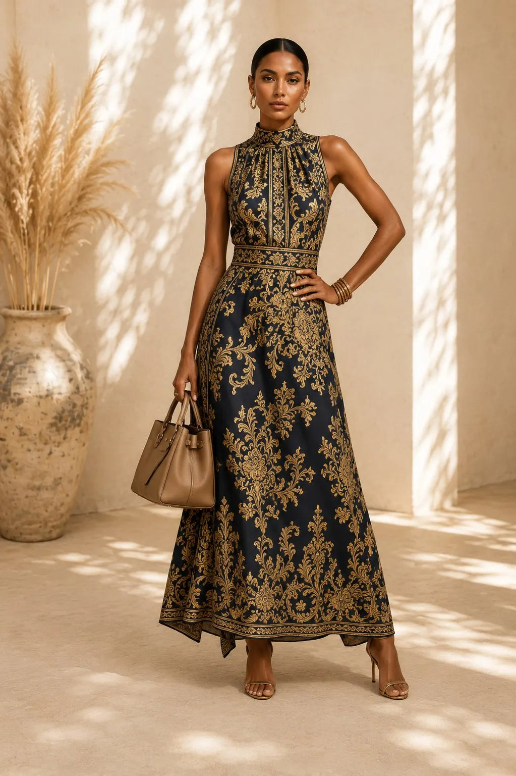 Alhambra | Vestido Maxi Bordado Negro y Dorado