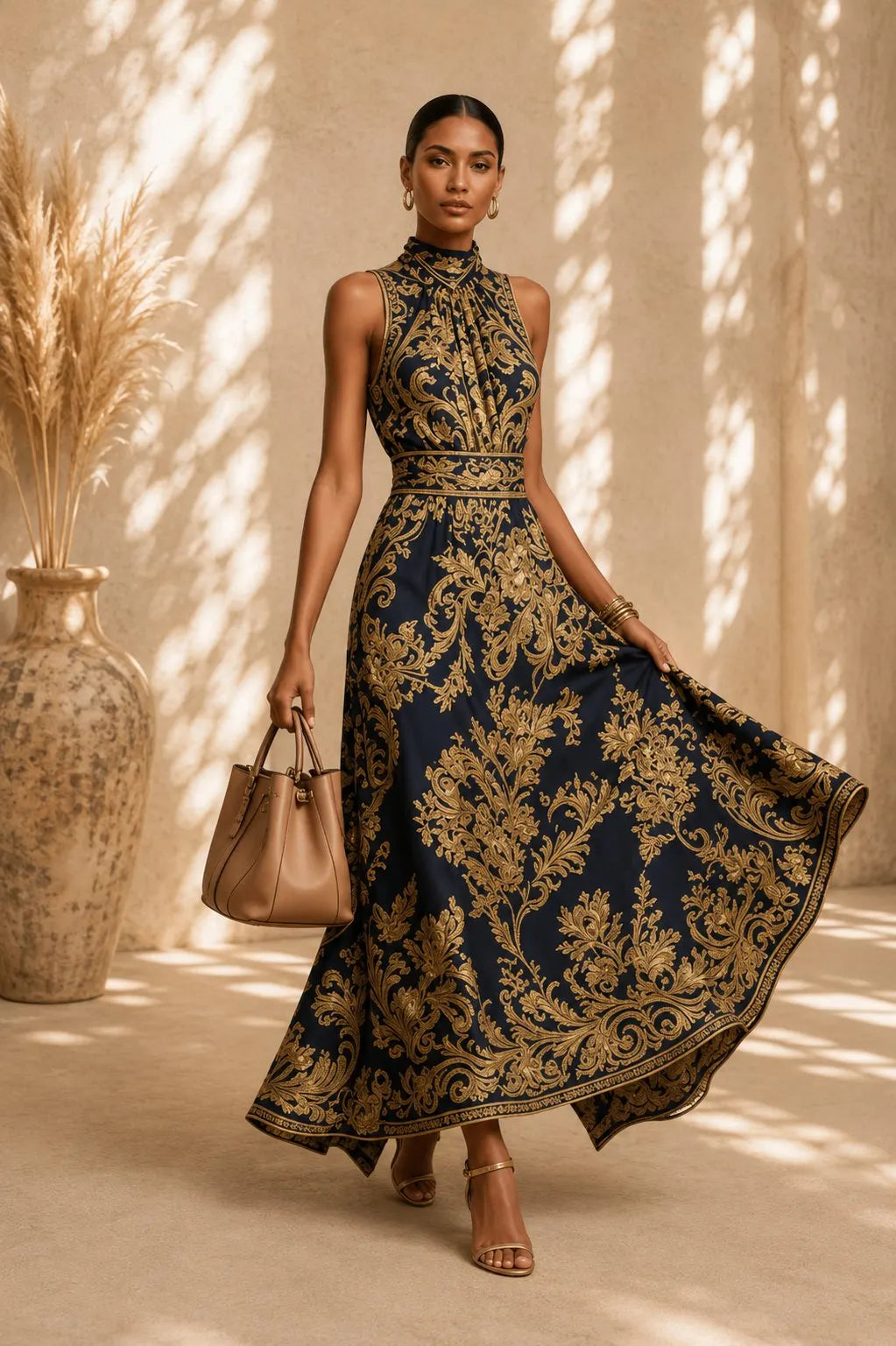 Alhambra | Vestido Maxi Bordado Negro y Dorado