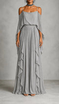 Olimpia | Vestido Maxi Drapeado Gris Plata