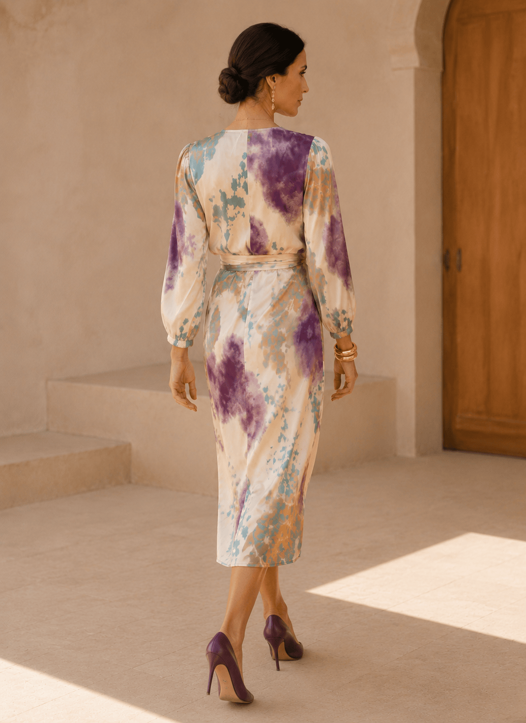 Mirela Studio Vestido Midi Cruzado con Acuarela