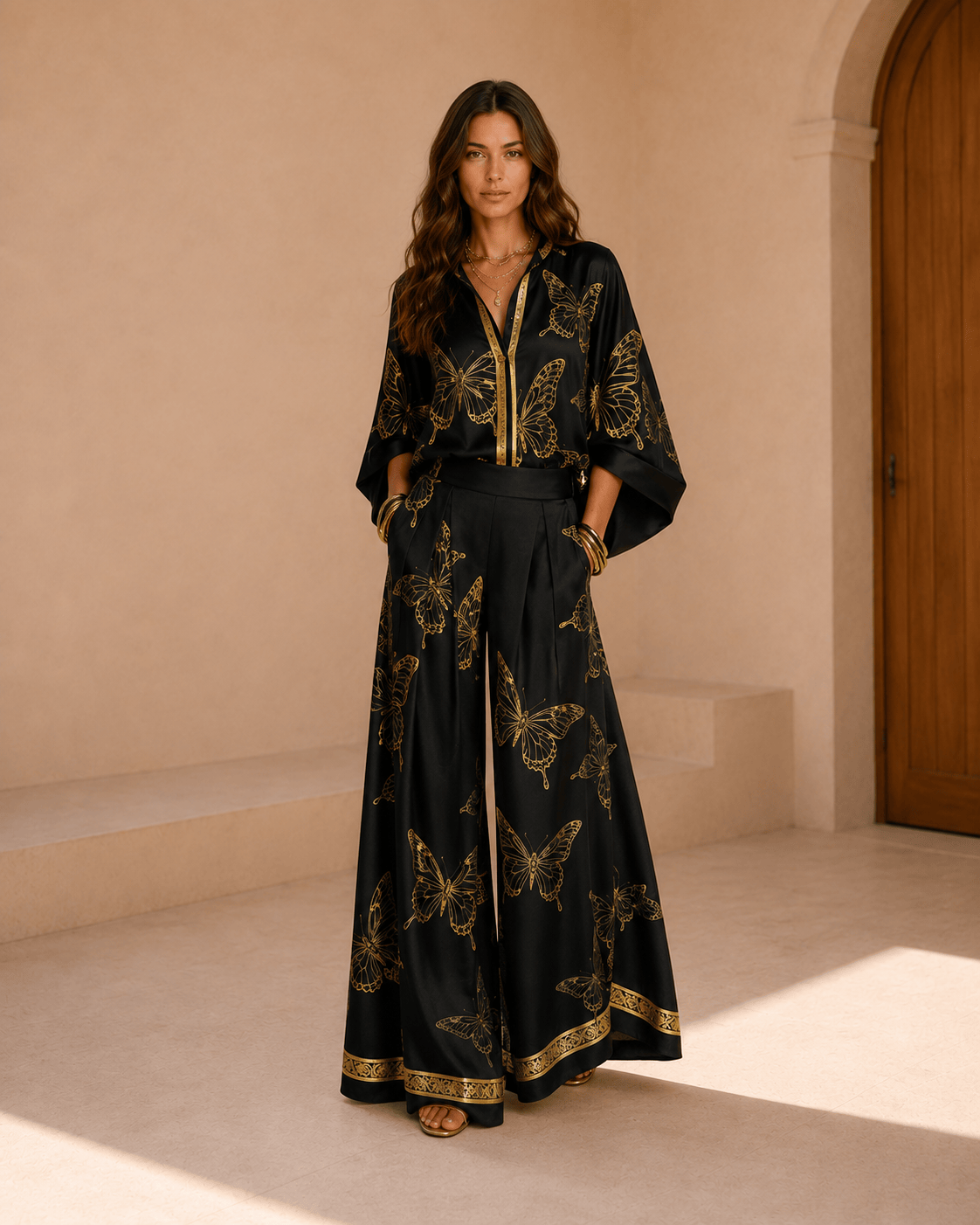 Mirela Studio Sandra | Conjunto Satinado Estampado Mariposas