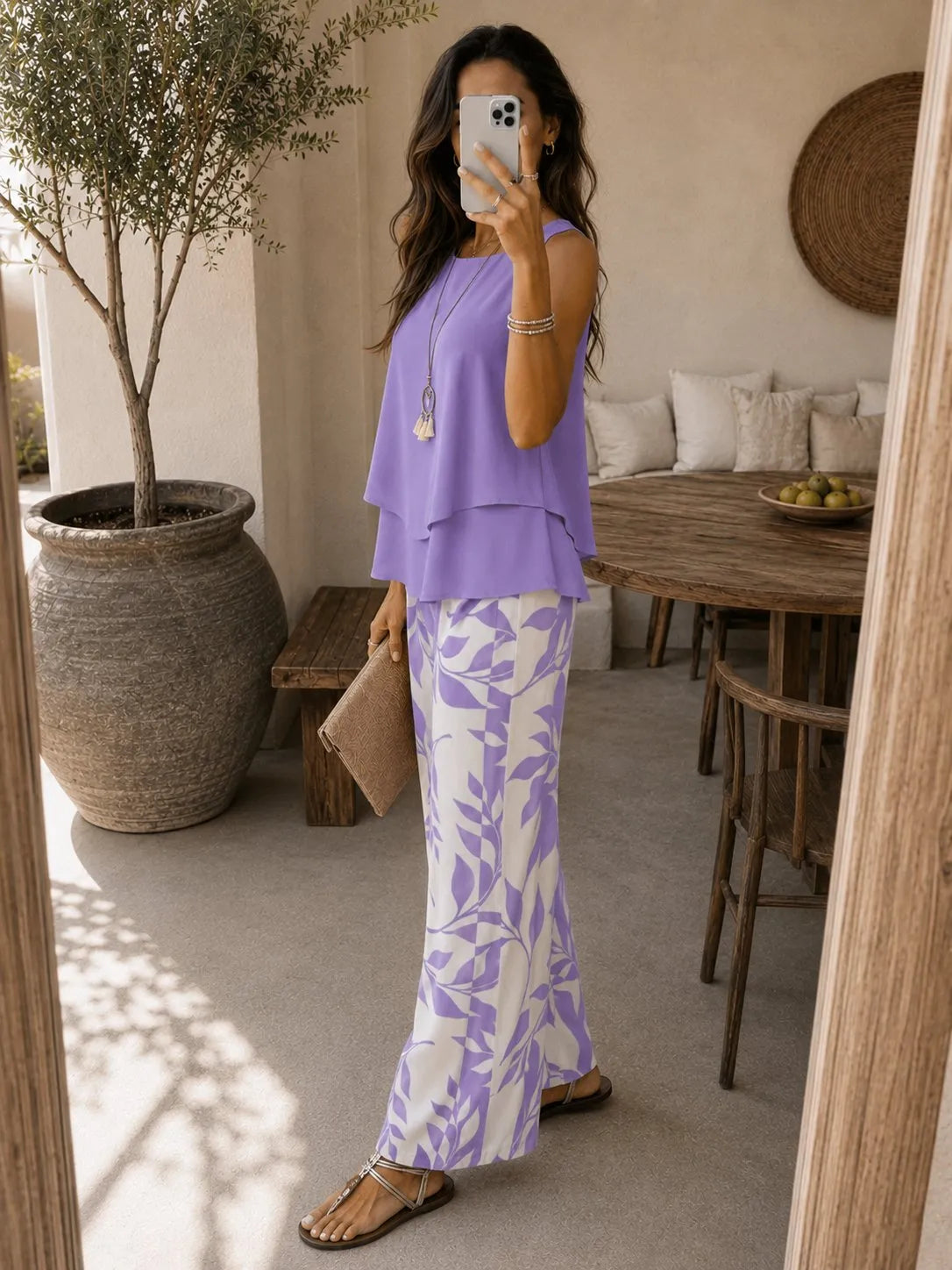 Violette | Conjunto Fluido Hojas Lila