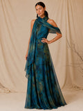Athena | Vestido Maxi Halter Azul Petróleo