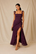 Vestido Isabela — Volantes Asimétricos Ciruela