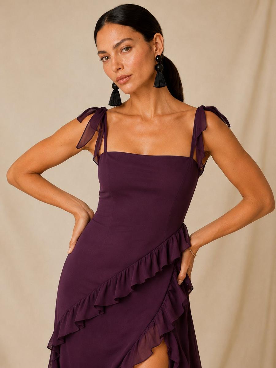 Vestido Isabela — Volantes Asimétricos Ciruela