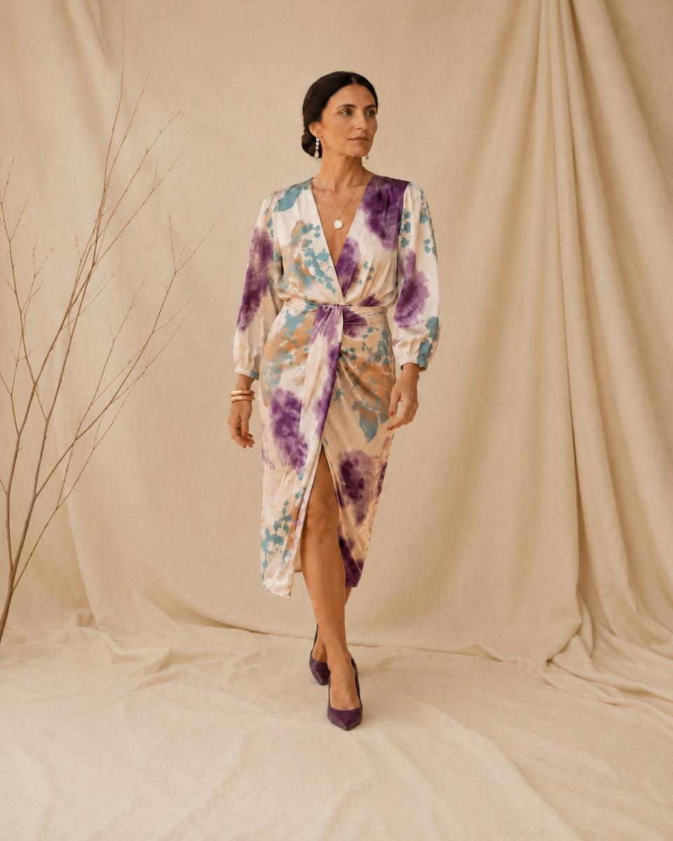 Vestido Midi Cruzado con Acuarela