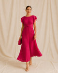 Valentina | Vestido Midi Plisado Fucsia