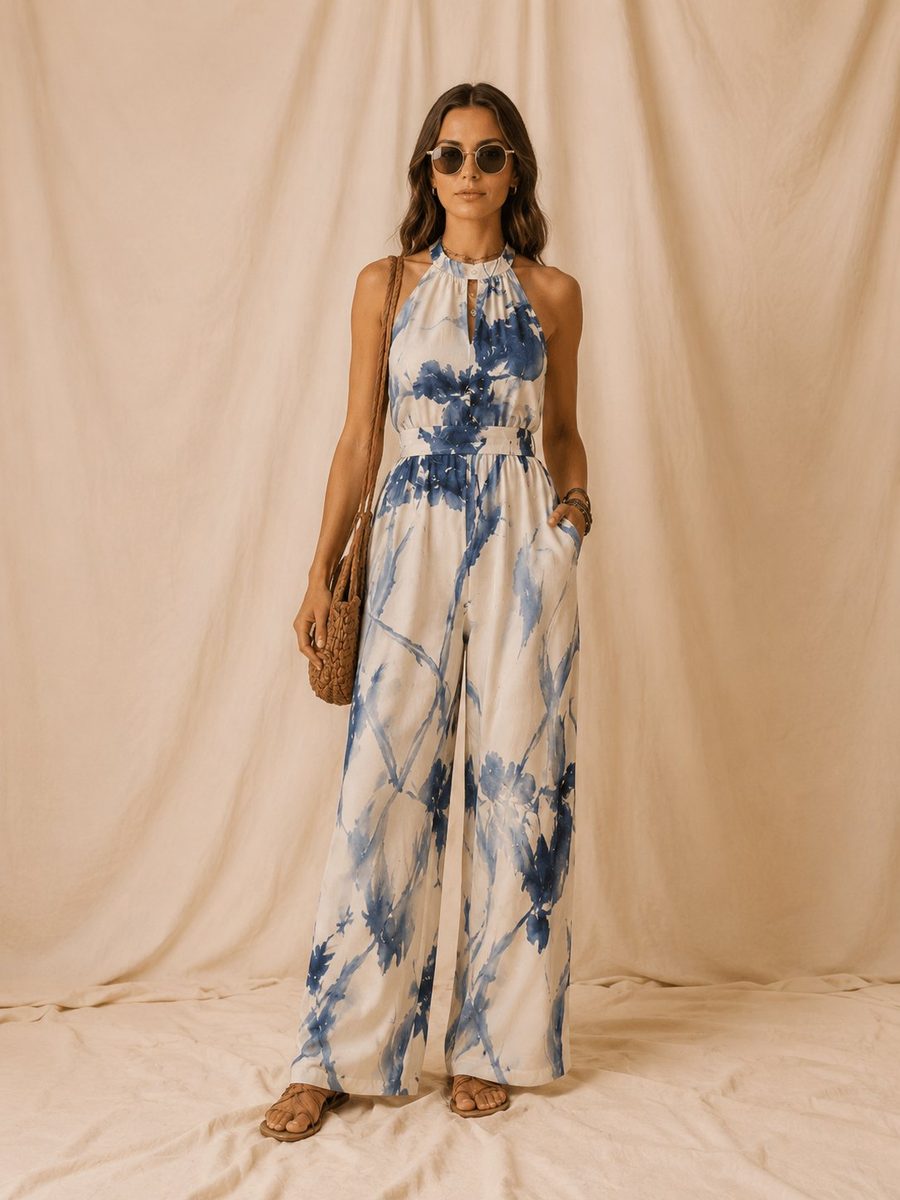 Sofía | Mono Halter Floral Azul