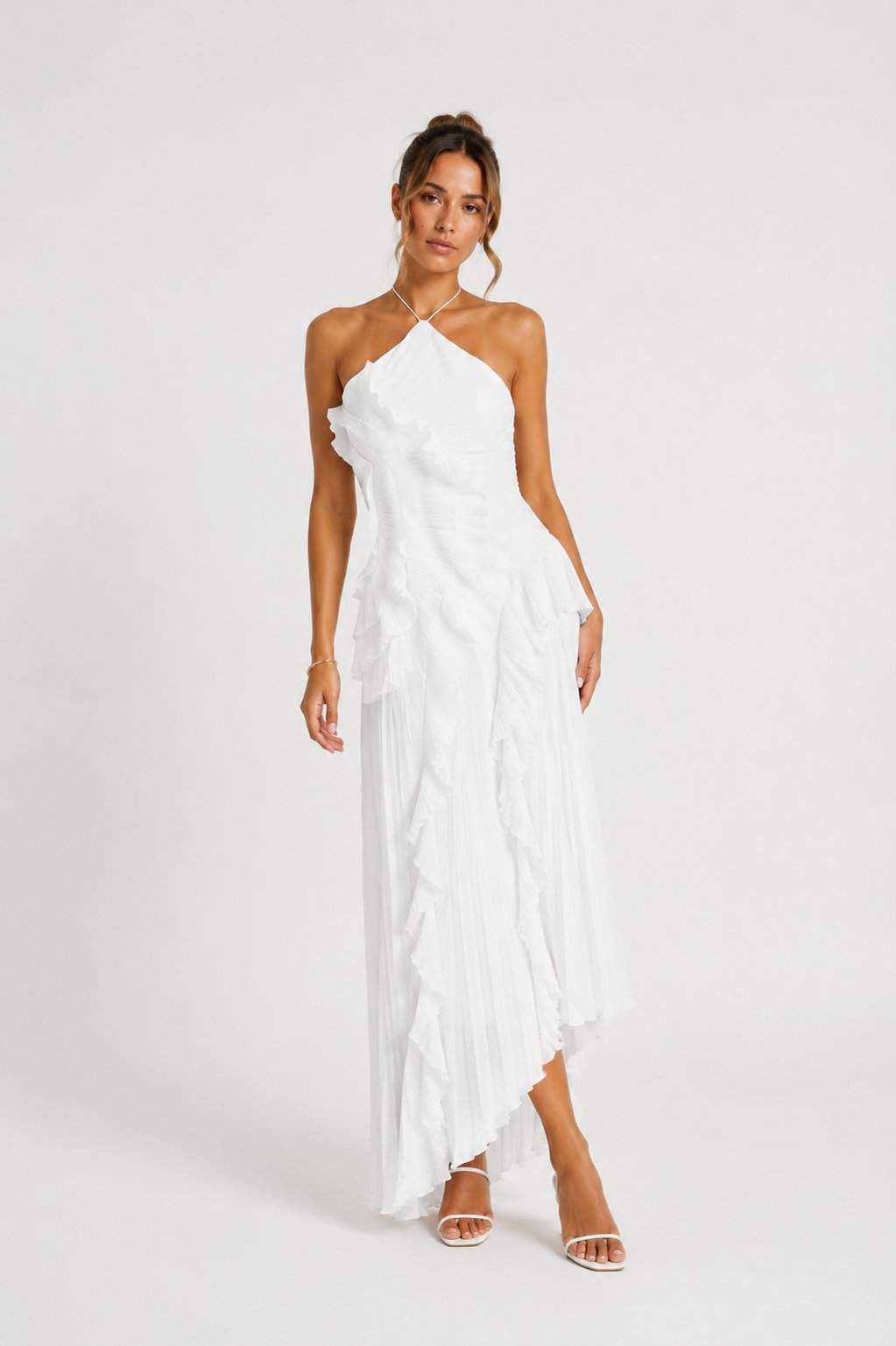 Laura | vestido largo de mujer con plisado y volantes