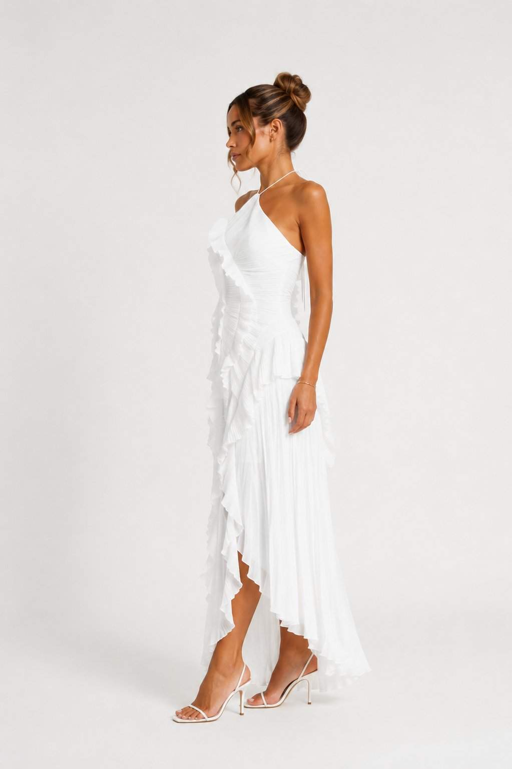 Laura | vestido largo de mujer con plisado y volantes