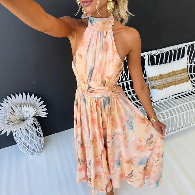 Amalfi | Vestido Maxi Halter Floral Melocotón