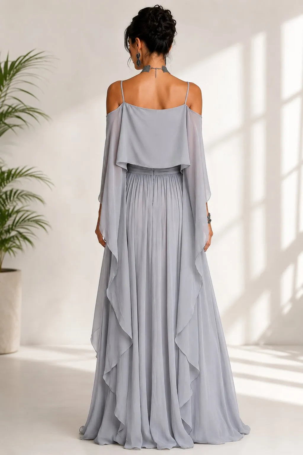 Olimpia | Vestido Maxi Drapeado Gris Plata