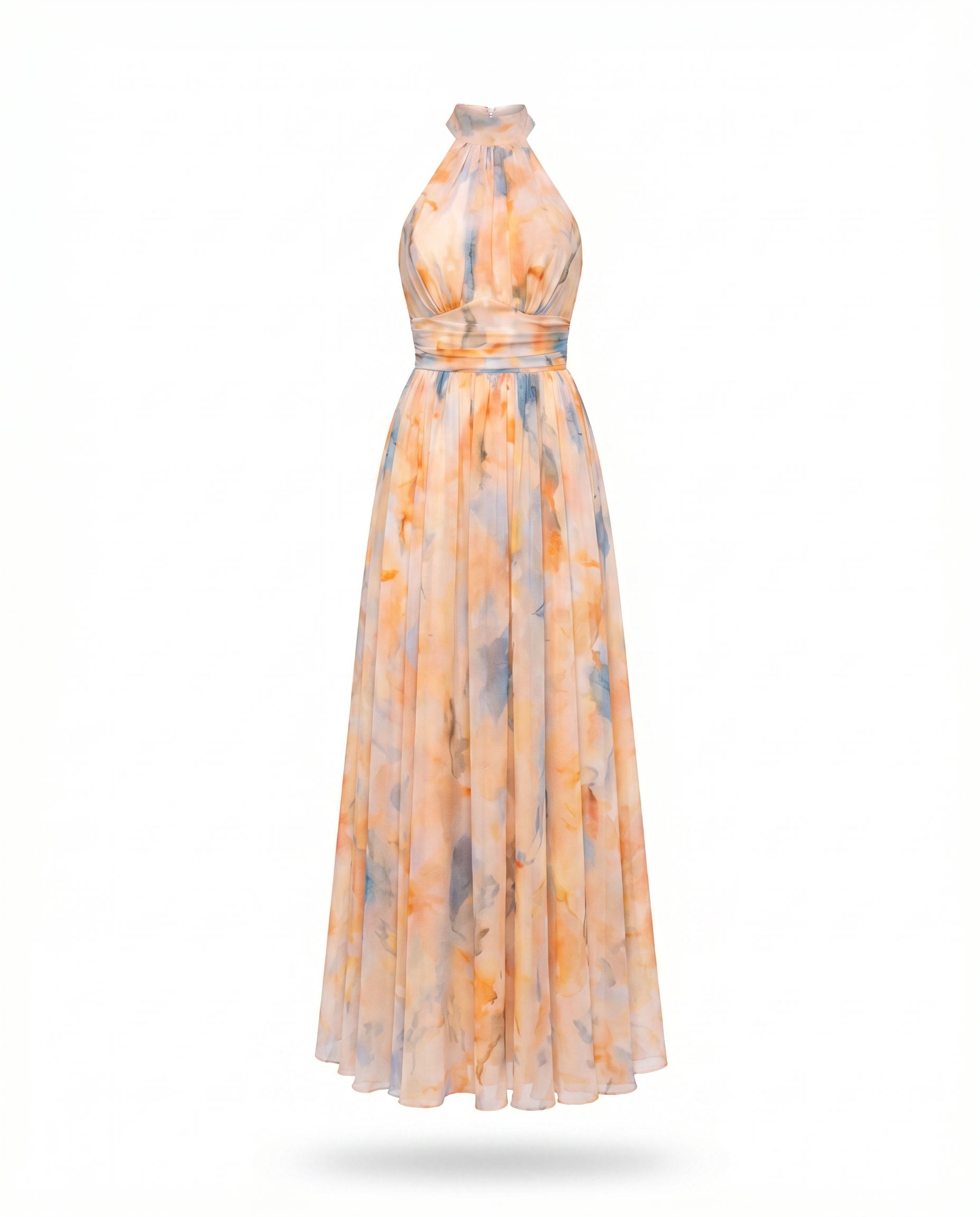 Amalfi | Vestido Maxi Halter Floral Melocotón