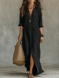 Noche | Vestido Maxi Camisero Negro Boho