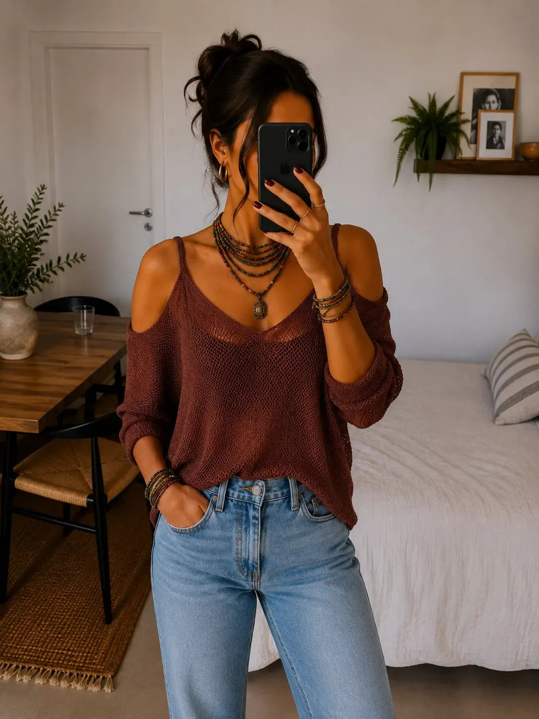 Mira Studio Naranja rojizo / XS Top Semitransparente — Estilo Boho