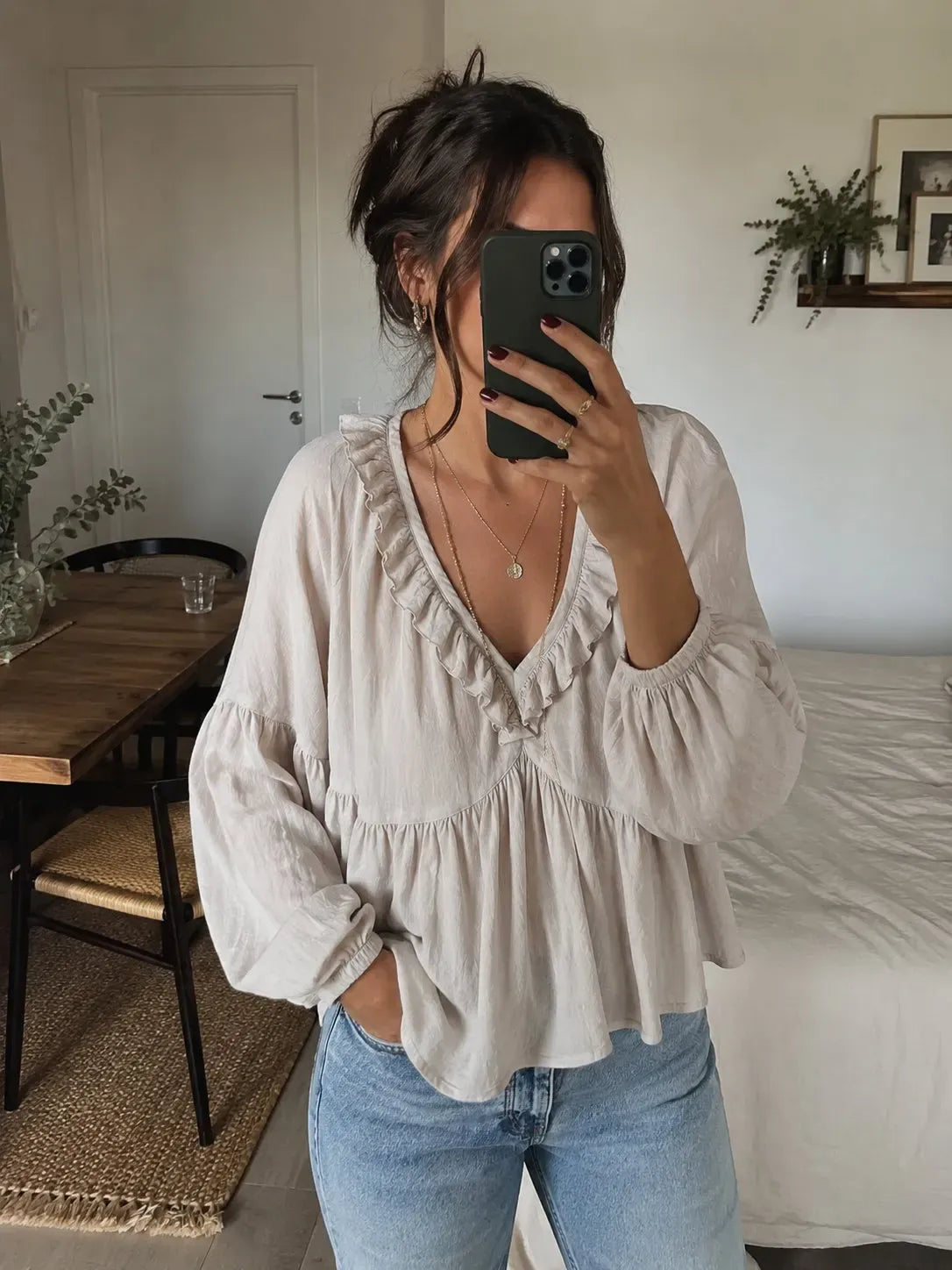 Mirela Studio Blanco / XS Blusa Boho Vintage