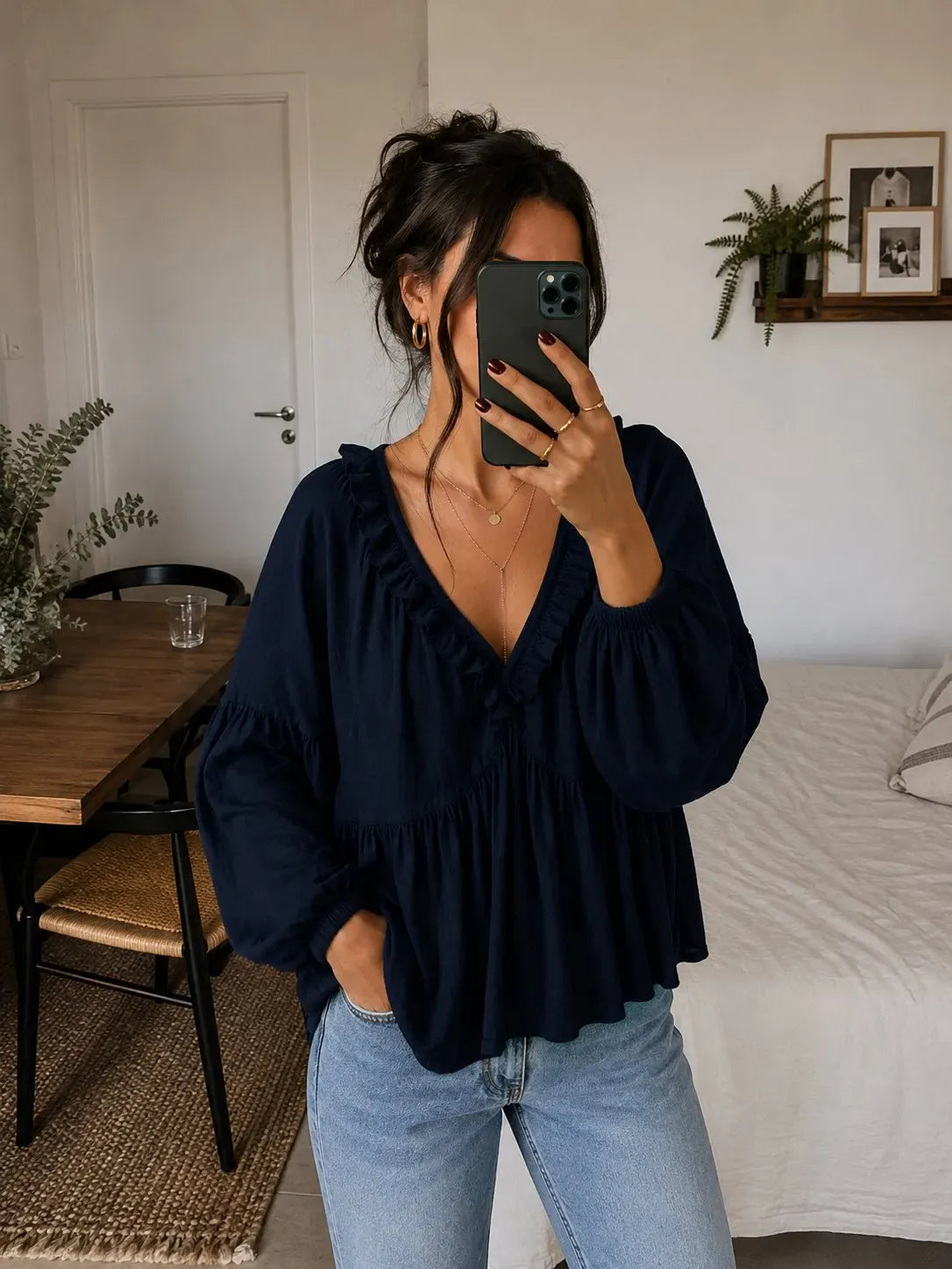 Mirela Studio Azul marino / XS Blusa Boho Vintage