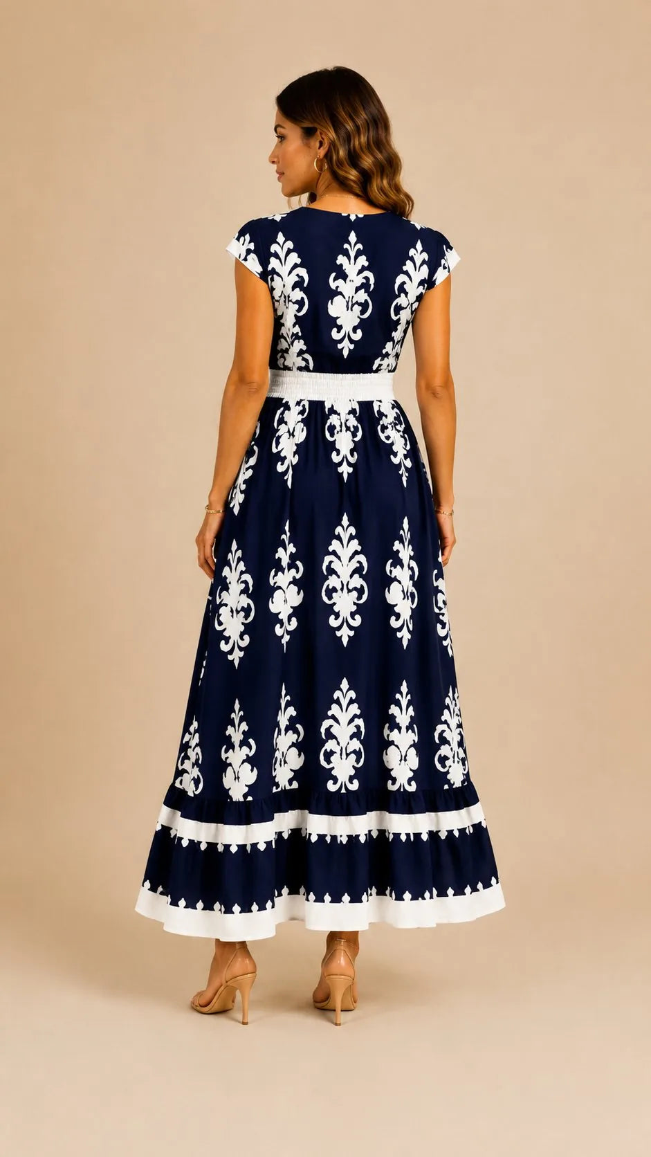 Santorini | Vestido Maxi Bordado Azul Marino