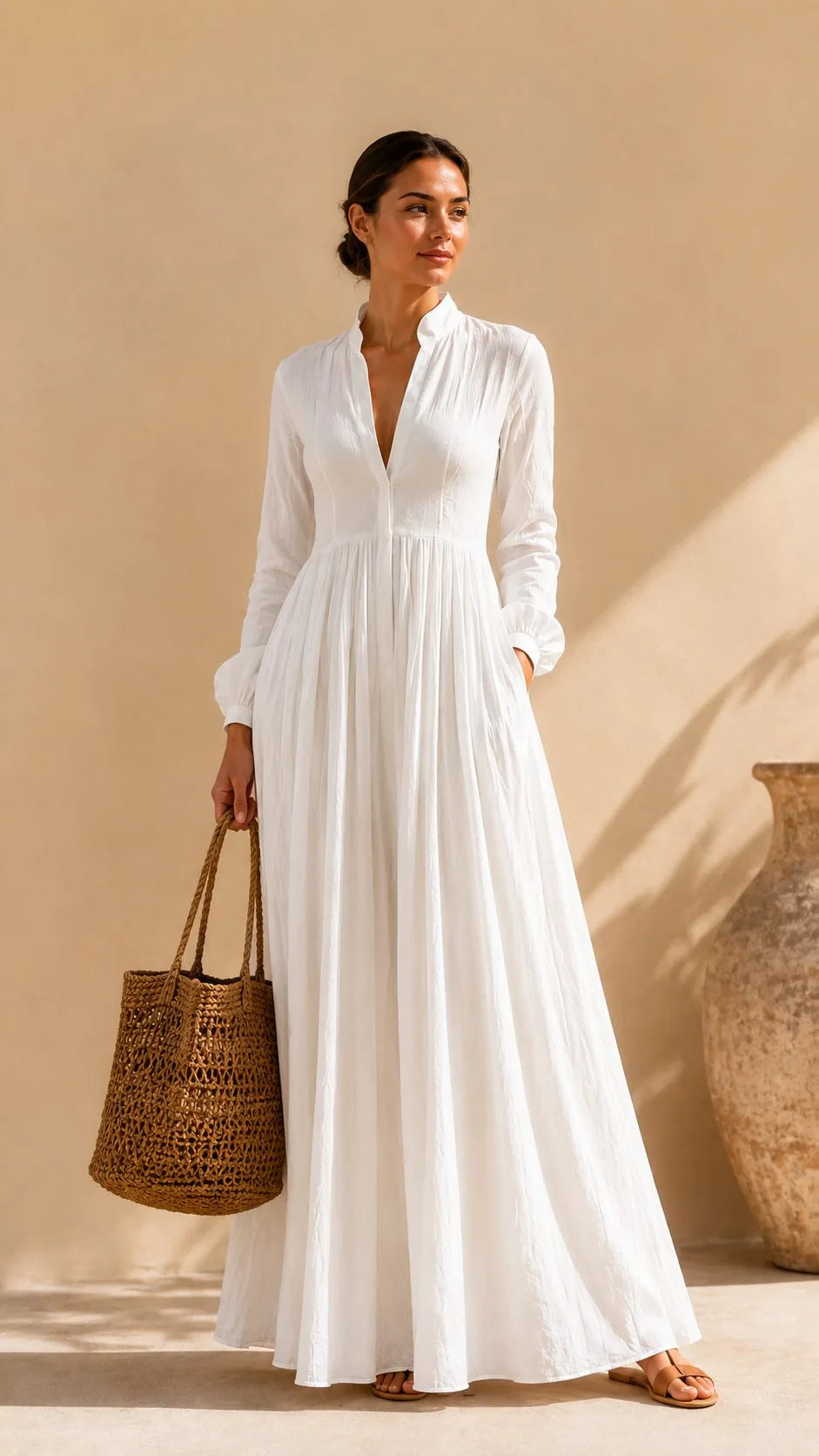 Vestido Blanco Largo Camisero